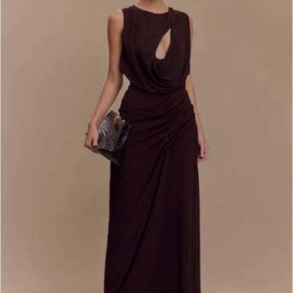 Meshki Black Sleeveless Maxi Dress with Draped Cutout